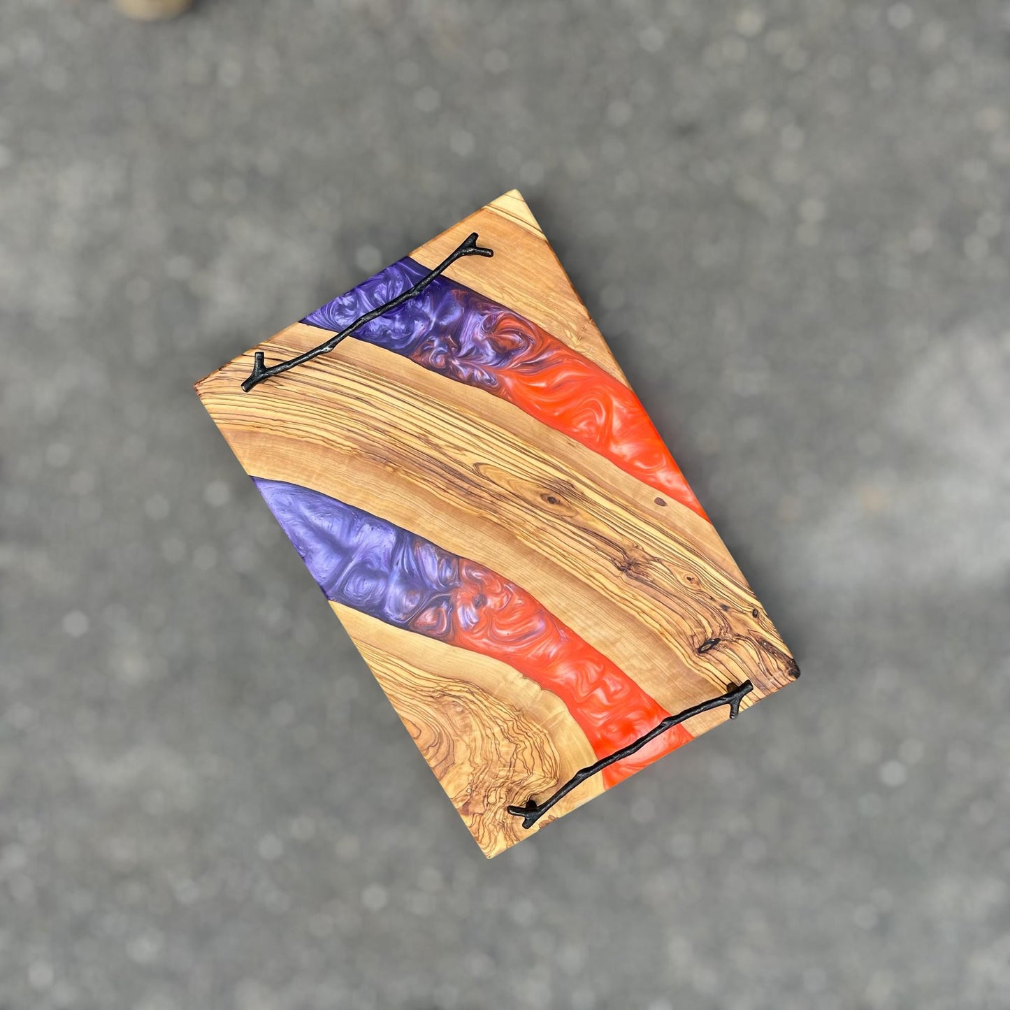 Handmade Olive Wood Charcuterie Board: Epoxy Resin River Design