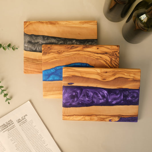 Handmade Olive Wood Resin Charcuterie Board: Personalized River Cheese Board