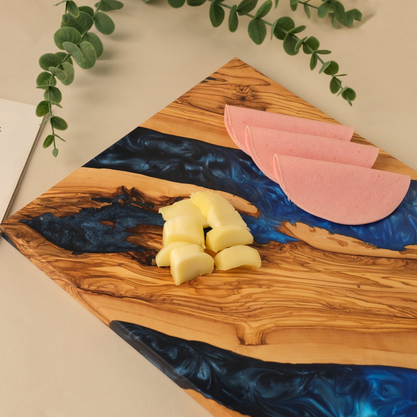 Resin River Charcuterie Board: Olive Wood Cheese Board