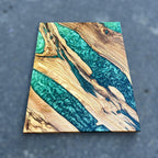 Handmade Olive Wood Charcuterie Board: Blue Resin River Serving Board