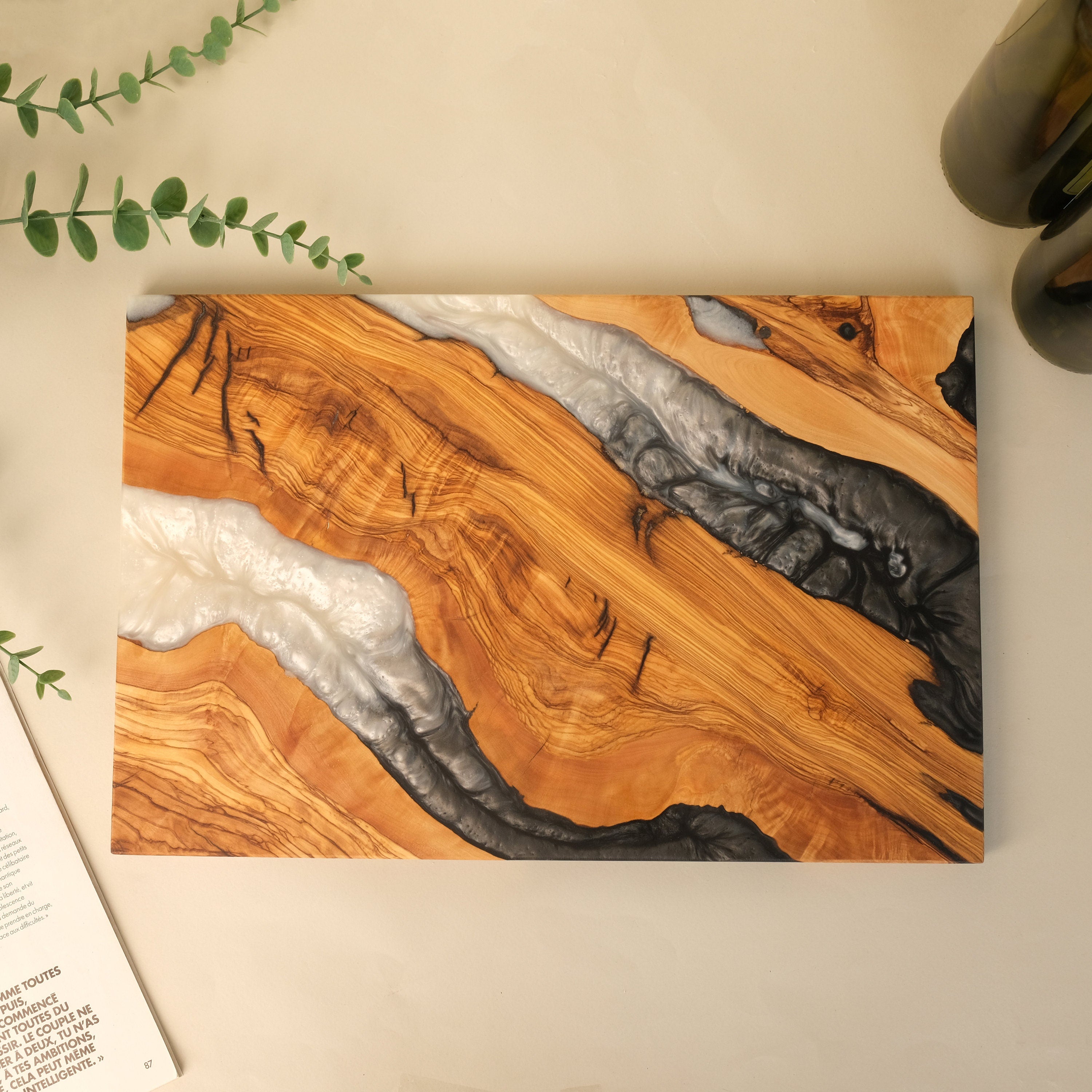 Personalized Olive Wood Charcuterie Board: Epoxy Resin River Cutting Board