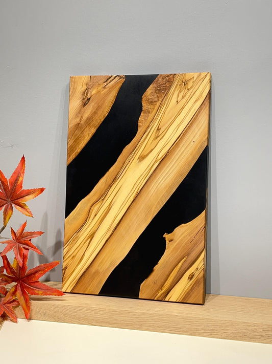 Handmade Black Epoxy Resin Olive Wood Charcuterie Board