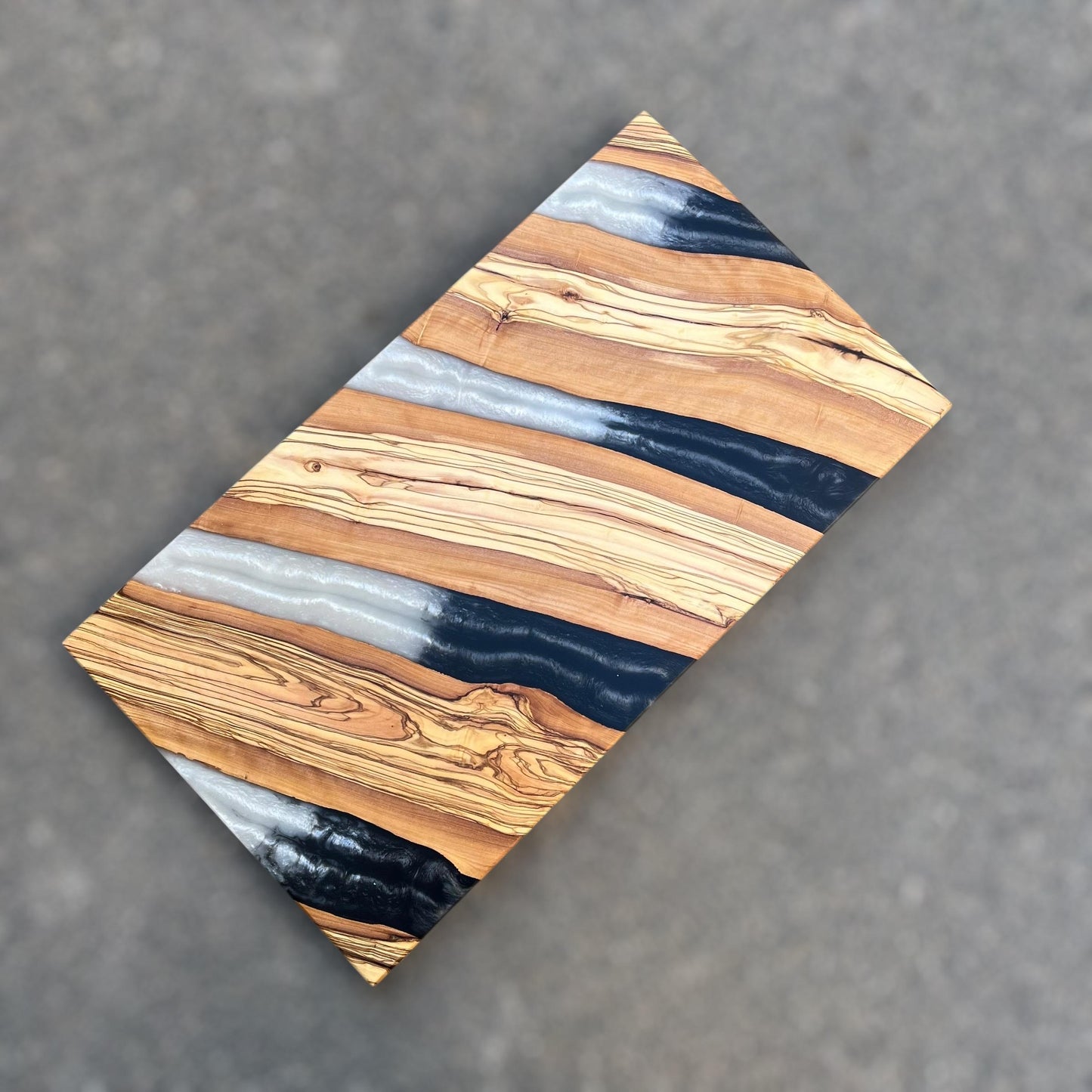 Handmade Olive Wood Charcuterie Board: Blue Resin River Design